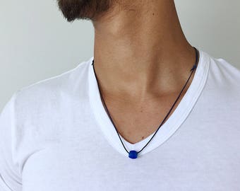 Mens Sea Glass Necklace Black Cord Necklace Recycled Glass Necklace Mens Simple Necklace Sea Glass Jewelry Mens Long Necklace Guy Gift