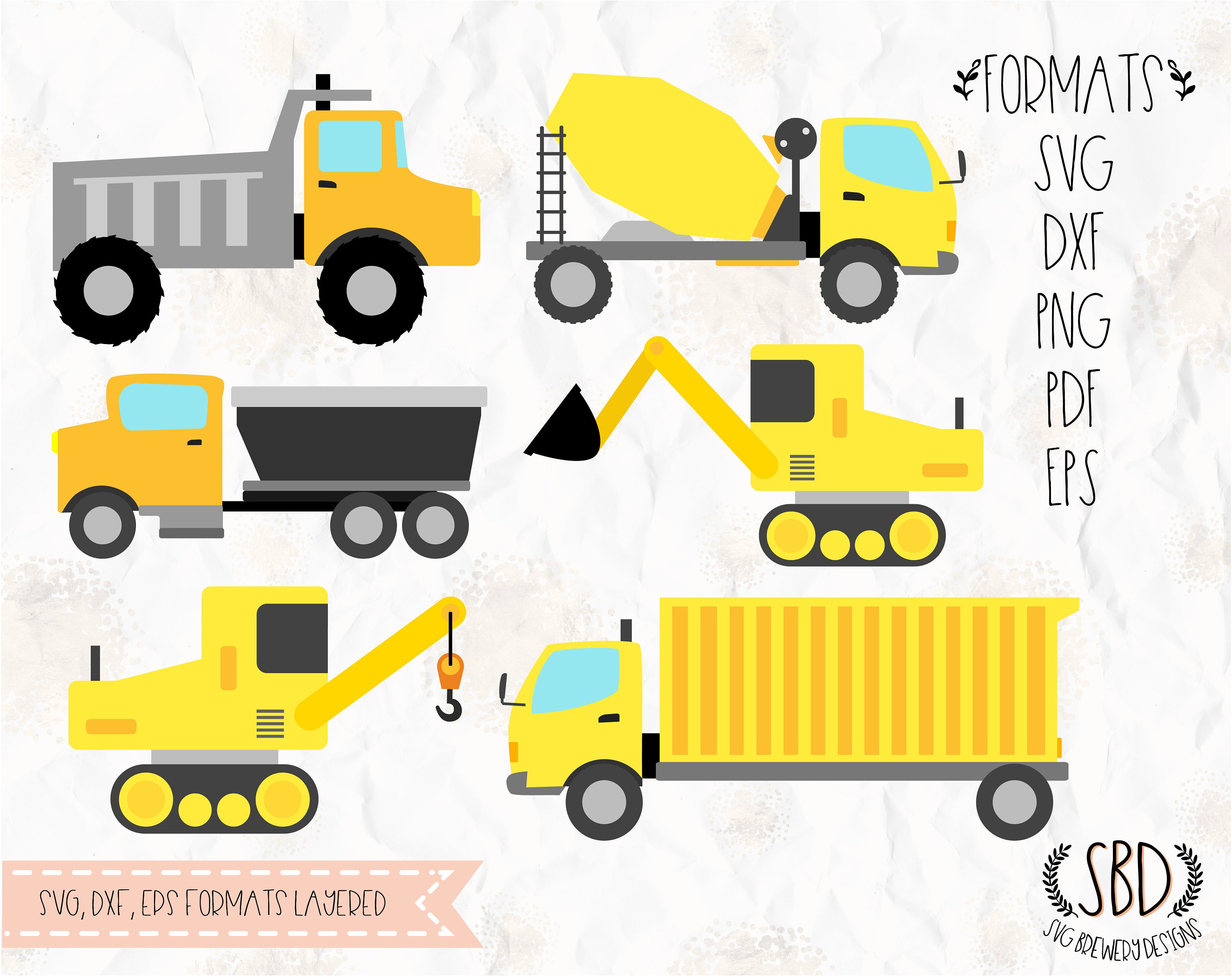 Download Trucks, Construction, bulldozer, crane, Birthday theme, SVG, PNG, DXF, Pd, Eps f for cricut ...