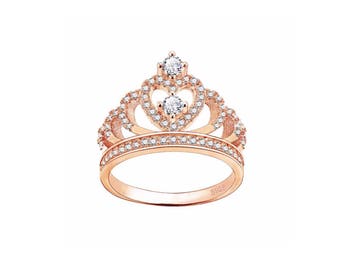 Rose Gold Plated 925 Sterling Silver Princess Crown Tiara Ring