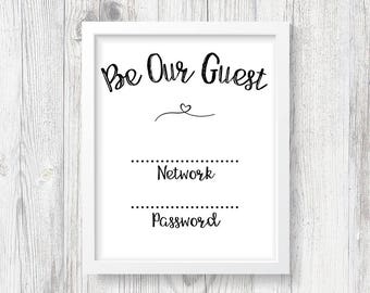 Wifi printable Wifi password printable sign Be our guest