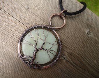 tree of life pendant, wire wrap jewelry, tree jewelry, copper tree wrapped stones, jade pendant tree of life necklace pendent handmade, Etsy