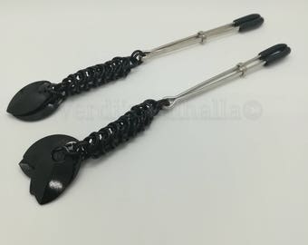 Black Chainmaille and Scales Tweezer Style Nipple Clamps