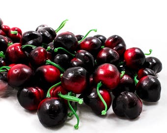 50x Cherry Lifelike Fruit Small Kitchen Artificial Fake Food Display Home Decoration Craft DIY 23x25cm Miniature A1929