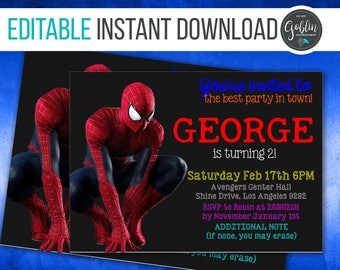 Spiderman Invitation, The Amazing Spiderman invitation, Spiderman 3 invitation, Spiderman Homecoming birthday invitation, Instant download