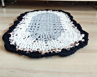 Crochet rug, Rag Rug, gray oval rug, white oval rug, home decor, rug for teen room, floor bedroom, children room, carpets, housewarming