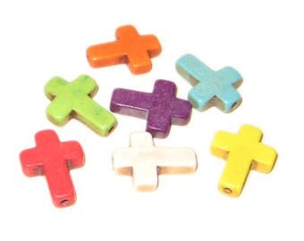 12 x 16mm Dyed Turquoise Crosses - 4 random colors