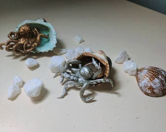 Lumpy..bumpy..grumpy..old man of the sea. Glow in the dark octopus in shell. Resting in resin