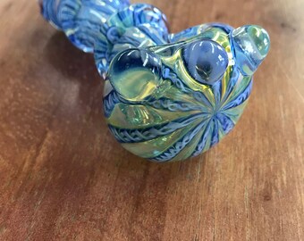Heavy blue striped pipe/glass smoking pipe