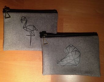 Pochette zipée à motif origami
