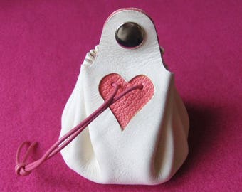 Worn purse wallet White Leather - rose is handmade