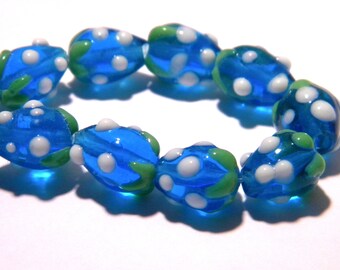 glass lampwork - translucent blue Strawberry - 2 pearls 13 mm - F94