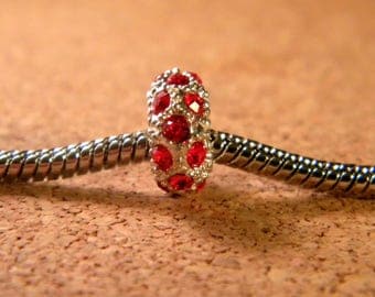 bead charms European-rhinestones-red - plated - 11 x 6 mm BA-018