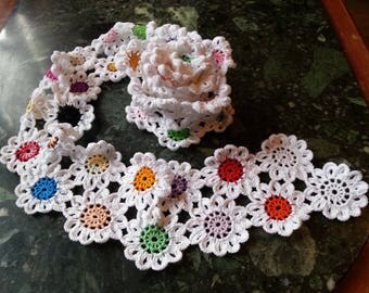 Cotton crochet scarf, crochet flower scarf / 1