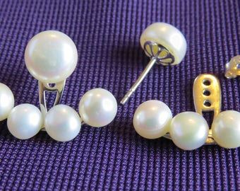 Double Imitation Silver Fresh water Pearls Stud Earring