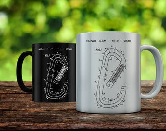 Oval Carabiner Patent Mug, Outdoorsy, Rock Climbing Art, Outdoorsman, Mountain Home Gift, Ourdoorsman, Sports