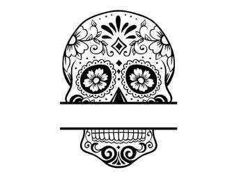 sugar skull svg, split sugar skull monogram digital file, cricut file, silhouette files, svg cutting files, dxf file, vector file