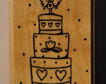 Rubber stamp mounted on wood - birth - cake
