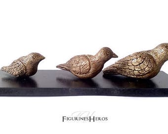 Animal figurines: triplets imitation bronze clay birds