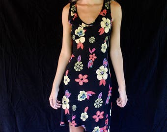bold floral and black dress