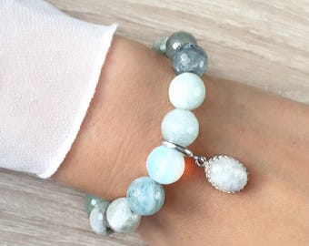 Multicolor bracelet with aquamarine and Rainbow Moonstone