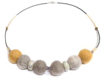 Felt, Porcelain and Jadeite Necklace