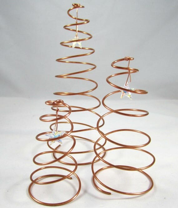 Items similar to Set of 3 Copper Wire Christmas Tree Decorations Swarovski Crystal AB Star