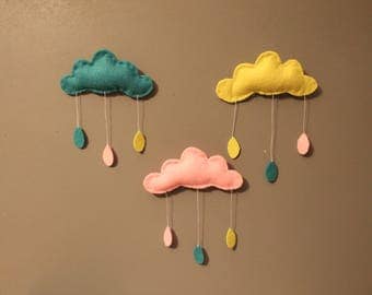 3 clouds in pinks, turquoise and yellow