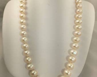 SALE +60% OFF- Real Fresh Water White 8.5-9 mm Pearl Necklace- 17 inches- Great Value