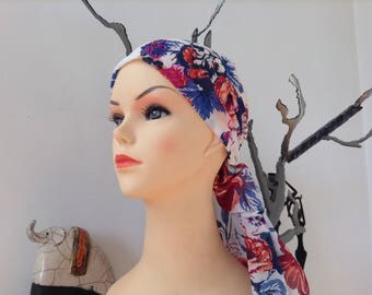 COLORFUL FLORAL WHITE COTTON SCARF TURBAN