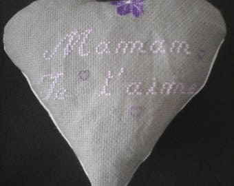 Cushion heart embroidered for MOM