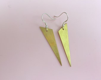 Geometric brass earrings, long earrings, triangle shape, gift for her,