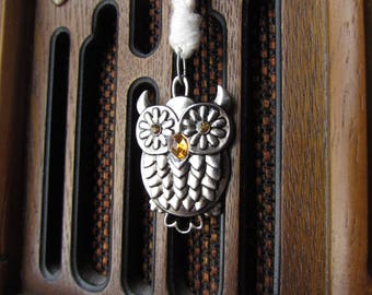 Owl Necklace, Silver Owl, Crochet Necklace