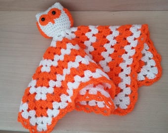 Neon orange and white hand crocheted OWL