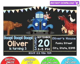 SALE 80% OFF: Little Blue Truck Invitation, Little Blue Truck Instant Download Invitation, Little Blue Truck Birthday Invitation, Blue Truck