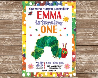 Very Hungry Caterpillar Invitation, The Very Hungry Caterpillar Birthday Invitation, Very Hungry Caterpillar Invite, Little Caterpillar Card