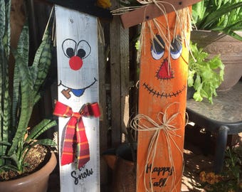 Scarecrow and Snowman wooden pallet Decoration Reversible