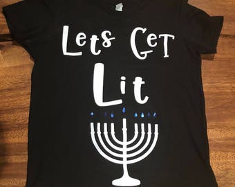 let's get lit menorah shirt