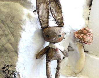 White Rabbit, Cloth Doll, Hand Painted, Gift For Her, Gift For A Doll Collectible