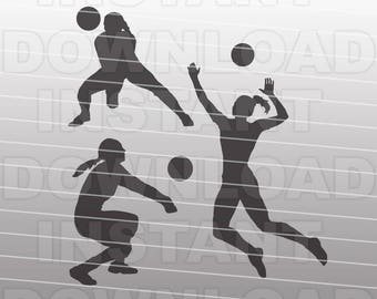Volleyball Players SVG File,Girls Volleyball SVG File,Sports SVG File-Vector Clip Art for Commercial & Personal Use-Cricut,Cameo,Silhouette
