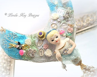 BIG Alice in Wonderland Statement Necklace Assemblage Soldered Sculpted Bib Necklace Pendant Whimsical Alice Lorelie Kay Original