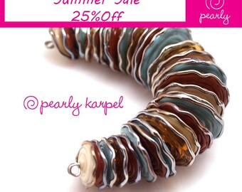 Amber, brown and light blue disc lampwork beads SRA set of 28 with Lampwork glass beads handmade lampwork, jewelry supplies artisan beads