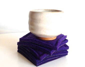 coaster set - PURPLE - wool and leather coasters