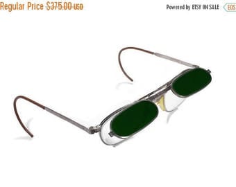 Steampunk Goggles Vintage Rare FENDALL Steam Punk Aviator Glasses with Dark GREEN FLIP-Up 1/2 Glasses, Burning Man Goggles - by edmdesigns