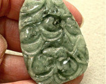 Vintage Carved JADEITE Pendant Green Flowers 92.5cts cj17