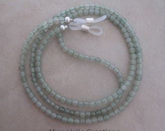 green aventurine eyeglass chain holder silver ends