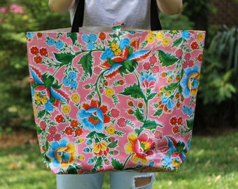 oilcloth tote bag - beach bag - pool bag - reversible bag - waterproof bag