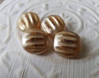 Vintage buttons, lot of 4 matching painted glass champagne color (June 420 17 )