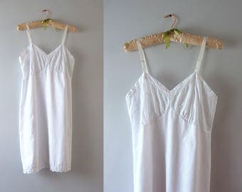Vintage White Slip - 1970s White Cotton Blend Embroidered Slip Dress S/M