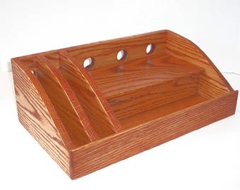 Charging Station / Docking Station with slots for iPad, Kindle, Nook, iPhone, cell phone Handcrafted in Oak with attached power strip