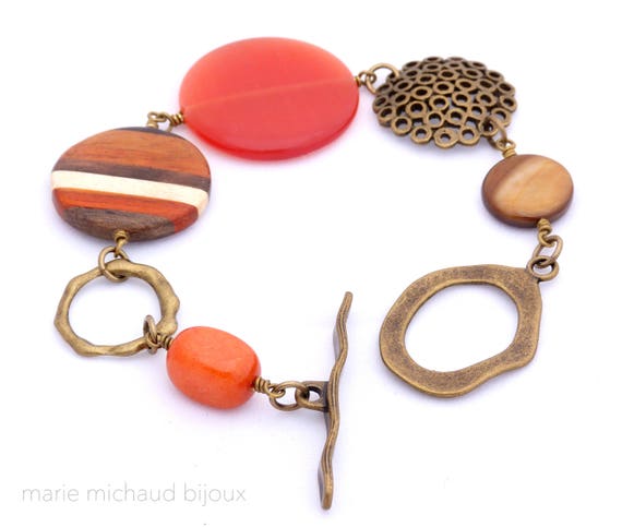 Big boho bracelet, Boho bracelet, Orange bracelet, Original bracelet, Boho jewelry, Fall bracelet, Original bracelet, Hippie chic Bracelet